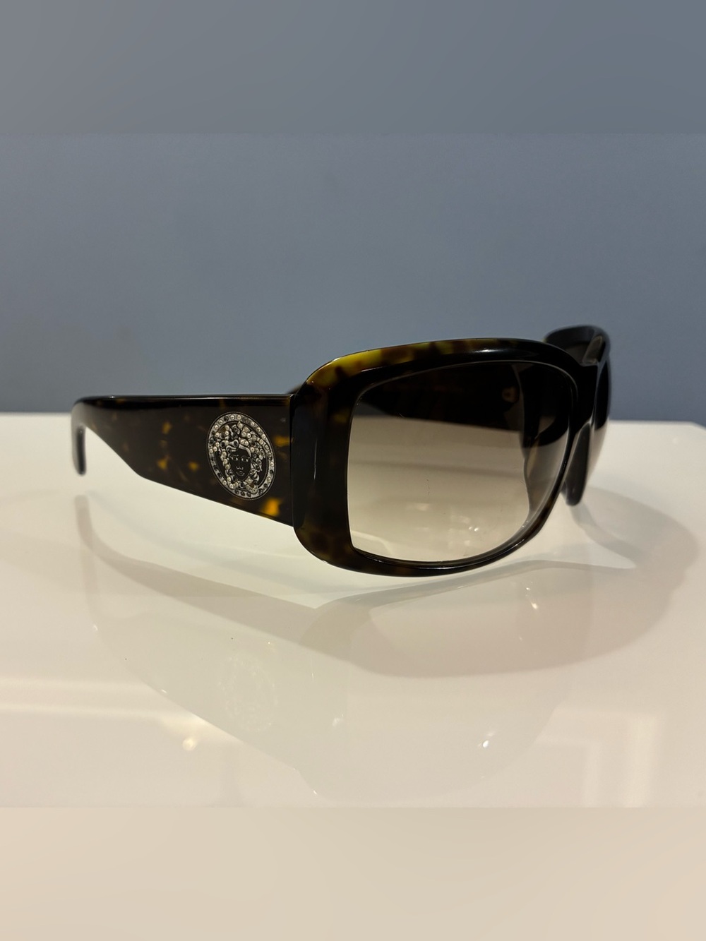 Versace Tortoiseshell Oversized Sunglasses with Silver Medallion